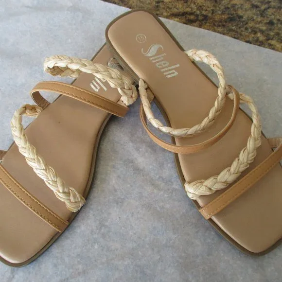 New Shein Women's Sandals Size 7.5 Beige Color Sandals - Picture 7 of 8